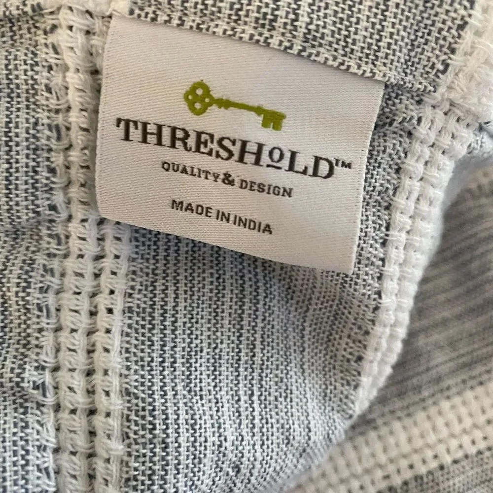 Threshold Blue-Gray and White Textured Woven Shower Curtain